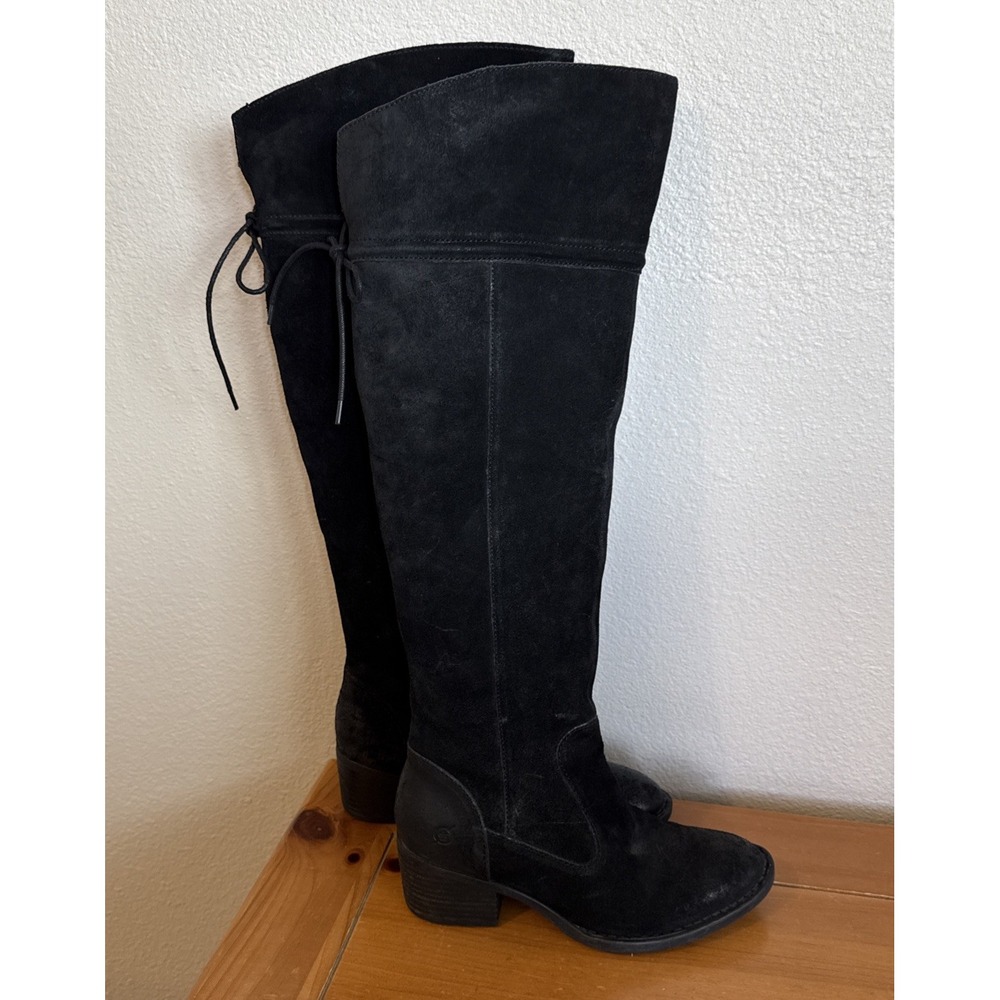 Born Womens 7M Gallinara Boot Over The Knee Black‎ Distressed Suede Riding Boho